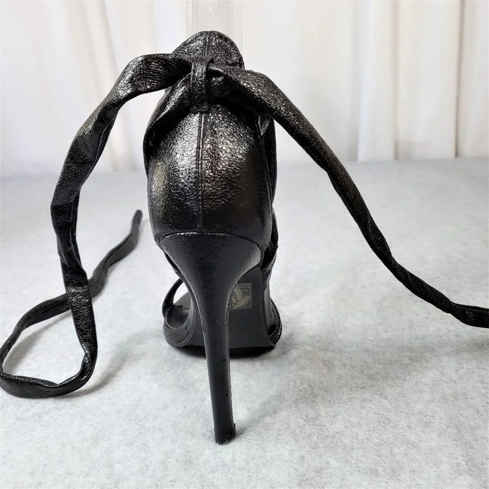 * So Me Black Metallic Tie Up Strappy High Heel Shoes